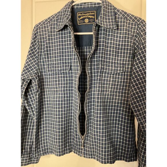 Andrew & Co. Jackets & Blazers - Andrew & Co.Blue Check Front Zipper & Pockets Lightweight Cotton Jacket M